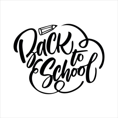 Okula geri dön. Beyaz arkaplanda izole harfler çizilmiş..