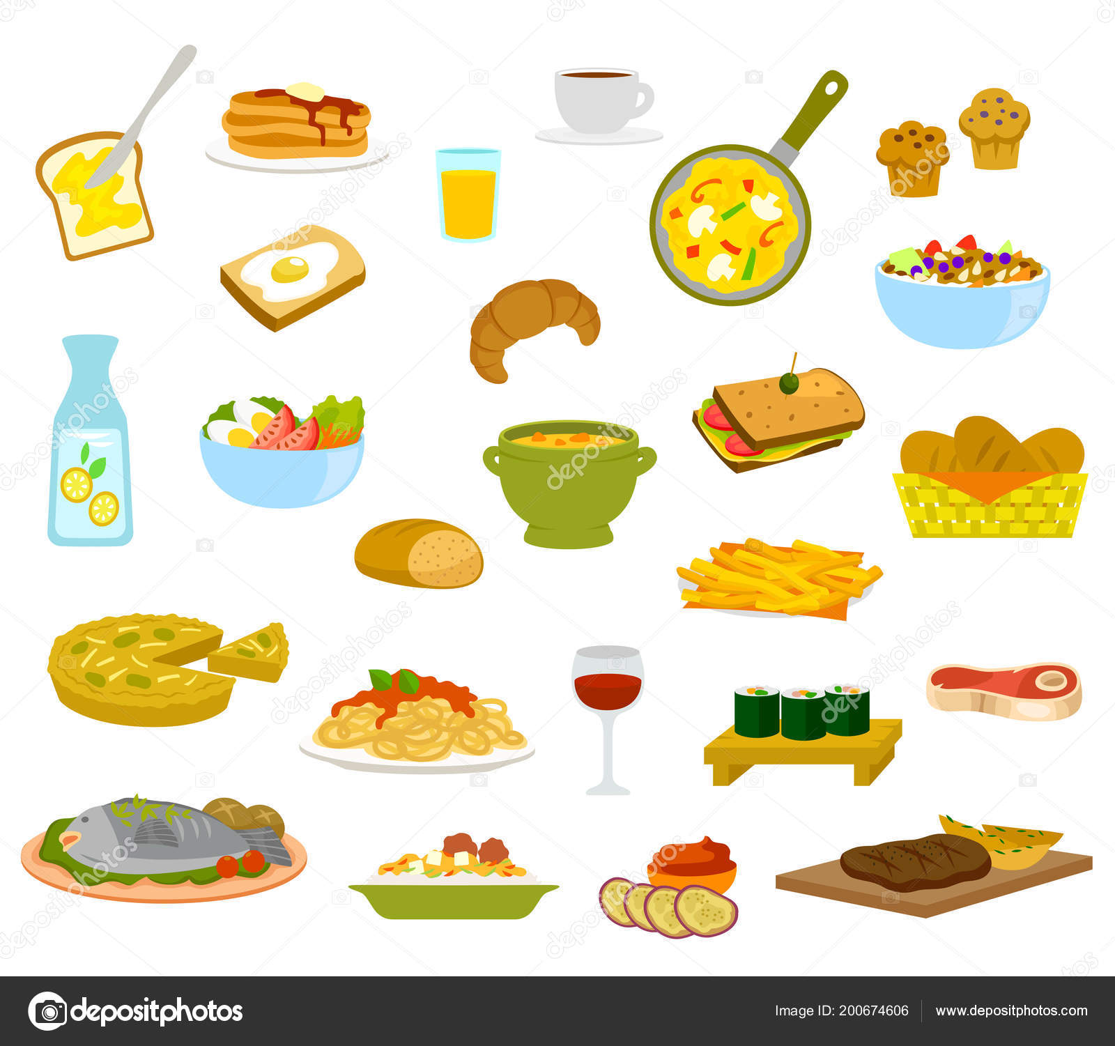 Collection Menu Items Breakfast Lunch Dinner Stock Vector by 
