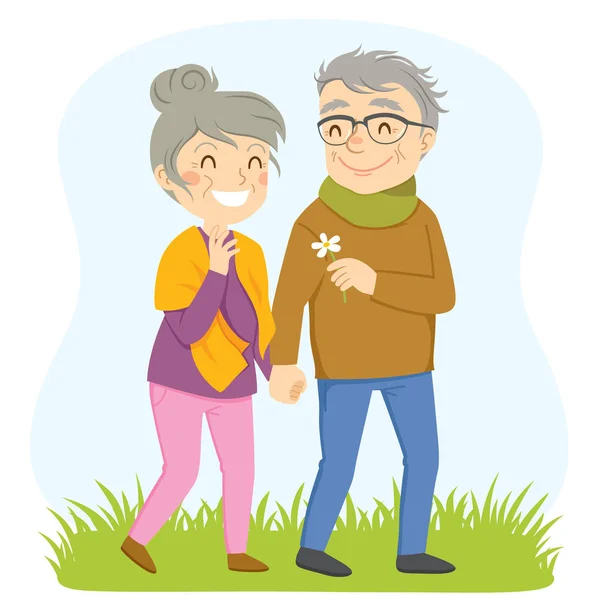 Älteres Paar Bei Einem Romantischen Spaziergang Freien — Stockvektor