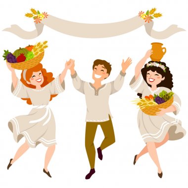 Happy people carrying crops on the Jewish holiday of Shavuot clipart