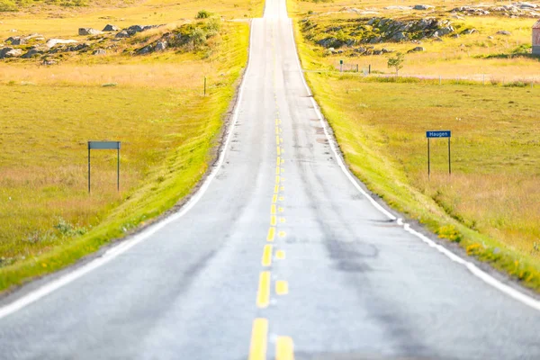 Vue Route Campagne Sinueuse Vide Norvège Europe Scandinavie Voyage Voiture — Photo