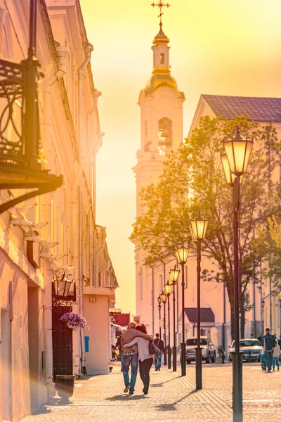 Oude Straat Van Vitebsk Bij Zonsondergang Wit Rusland Europa — Stockfoto