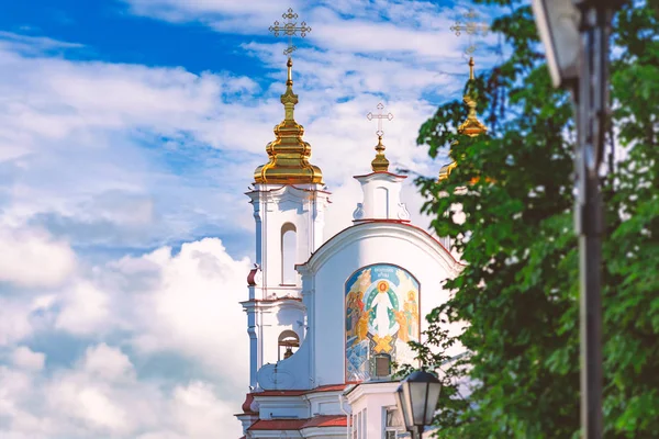 Beautiful Old Orthodox Church Belfry Vitebsk Belarus Europe Blue Cloudy — Stock Photo, Image