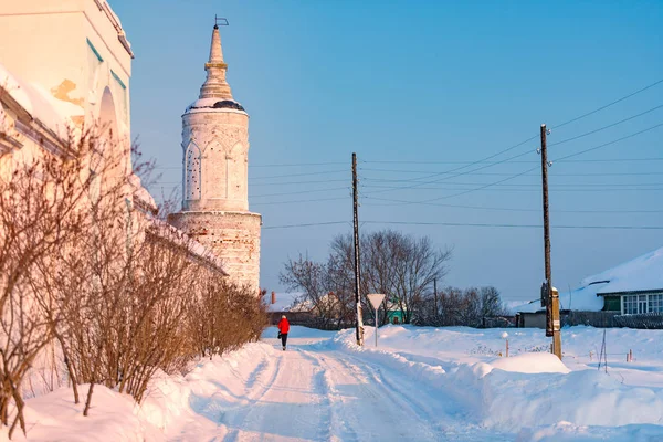 Monastery wall with tower at winter — Stock Photo, Image