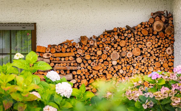 Stack Wood Logs Preparation Firewood Winter Pile Chopped Lumber House — Stock Photo, Image