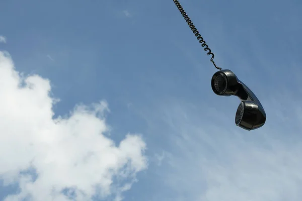 Vintage Black Phone Line Hanging Sky Conceptual Photography Talking Someone — Stock Photo, Image