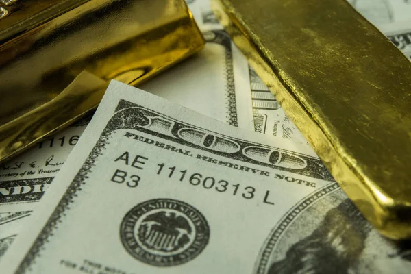 Close Image Dollar Bill Gold Bar — Stock Photo, Image