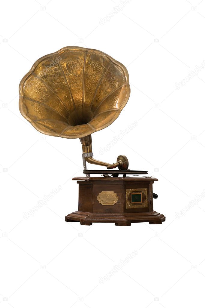 Vintage gramophone isolated on white background