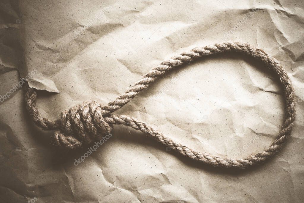 Suicide rope on wrinkle paper, giving up