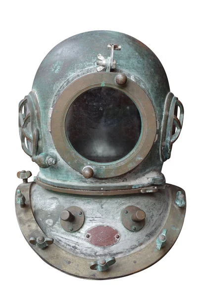 Old Rusty Vintage Diver Metal Helmet Isolated White Background Clipping — Stock Photo, Image