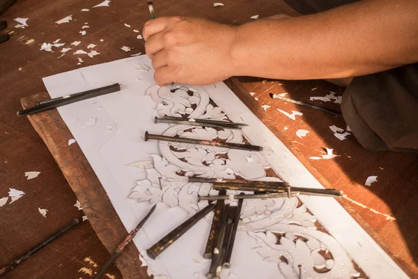 Artesanía Artesanal Estilo Tailandés Talla Artista Maravillosamente Madera Con Borrador — Foto de Stock