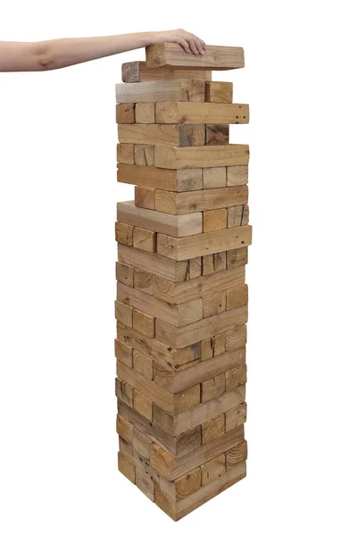 Spiele Hände Spielen Großen Hölzernen Turm — Stockfoto