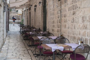 Ara sokaktaki restoran, eski Dubrovnik kenti, Hırvatistan