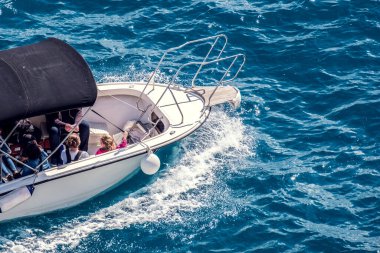 Denizde yüzen turistler. Dubrovnik, Hırvatistan