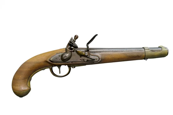 Pistola Mano Pequeña Guerra Vintage Empuñadura Madera Cañón Acero — Foto de Stock