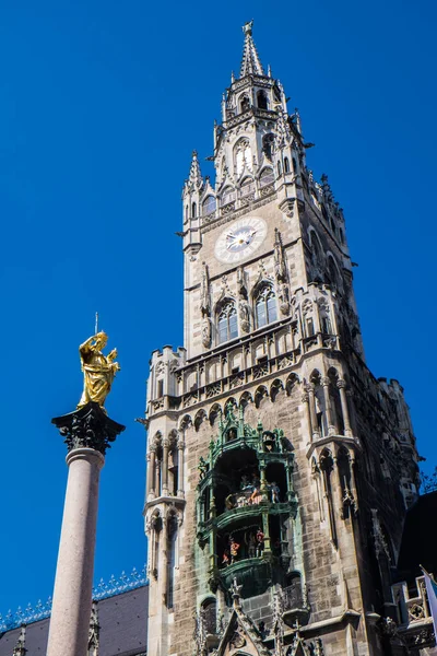 Słynny Ratusz Miejski Monachium Marienplatz Niemcy Bavaria — Zdjęcie stockowe