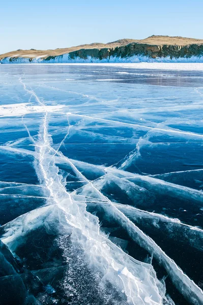 Spricka Frusen Mark Vid Sjön Baikal — Stockfoto