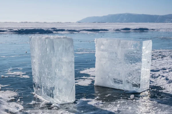 Kuber Frusen Sjö Baikal Vintern — Stockfoto