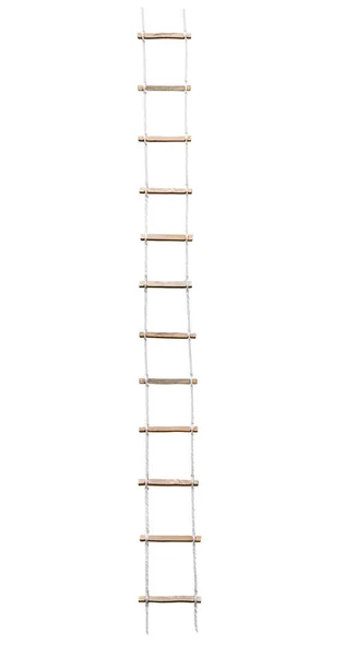 Long Rope Wooden Step Ladder Isolated White Background — Stock Photo, Image