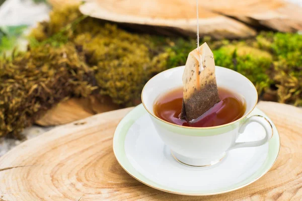 Making Tea Dipping Tea Bag Cap Hot Water — Stock Photo, Image