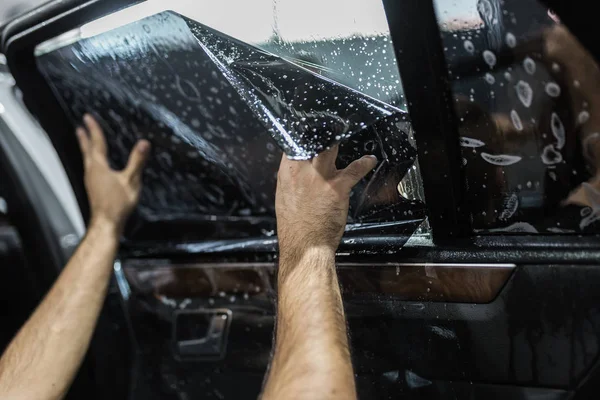 Specialist Does Window Tinting Car Stock Image