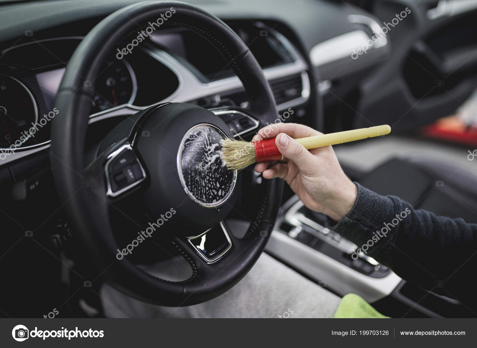 Man Cleaning Car Interior Car Detailing Valeting Concept