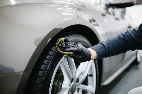 Man Cleaning Car Car Detailing Valeting Concept Stok Foto