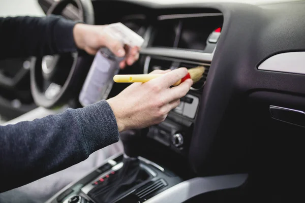 Man Cleaning Car Interior Car Detailing Valeting Concept Stock Photo