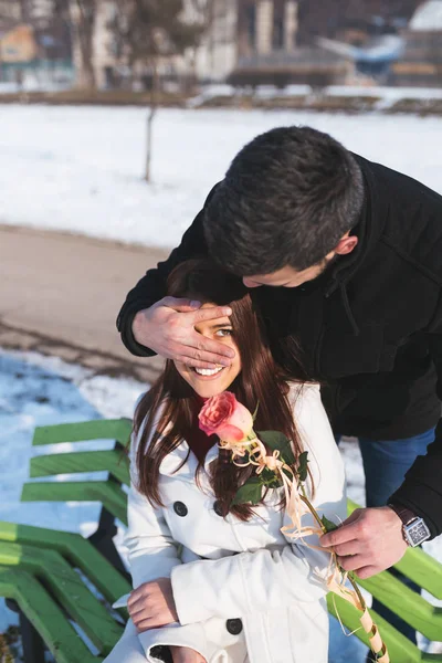 Şehir Açık Havada Zevk Mutlu Çekici Çift Nsanlar Aşk Valentine — Stok fotoğraf