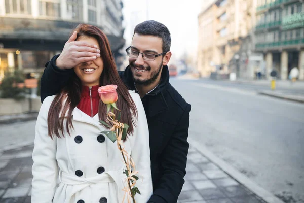 Şehir Açık Havada Zevk Mutlu Çekici Çift Nsanlar Aşk Valentine — Stok fotoğraf