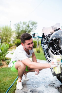 temizlik motosiklet dostum - ayrıntılı (veya valeting) konsept motosiklet. Seçici odak