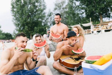 Tatil plaj eğlence zevk çekici gençlerin grubu