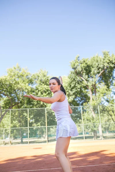 Portrait Beautiful Young Woman Playing Tennis — Stock Photo, Image
