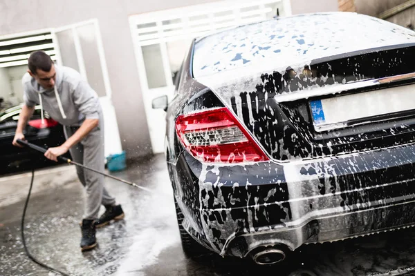 Car Washing Cleaning Car Using High Pressure Water — Stock Photo, Image
