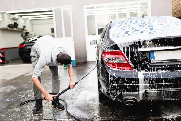 Car Washing Cleaning Car Using High Pressure Water — Stock Photo, Image