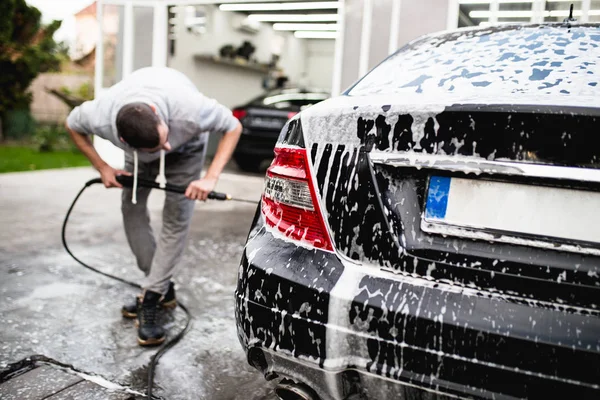 Car Washing Cleaning Car Using High Pressure Water — Stock Photo, Image