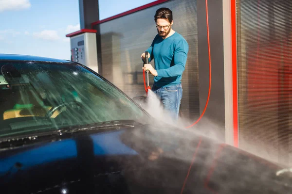 Lavado Autos Limpieza Coches Con Agua Alta Presión — Foto de Stock