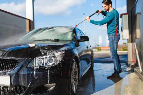 Lavado Autos Limpieza Coches Con Agua Alta Presión — Foto de Stock