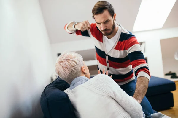 Family Violence Aggressive Nervous Man Arguing His Wife — Stock Photo, Image