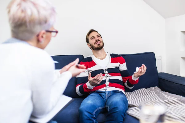 Handsome Young Man Talking Psychologist His Problems — Stock Photo, Image
