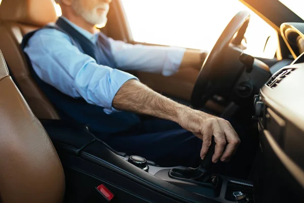 Senior Business Man Sitting His Limousine Business Concept Back Light — Stock Photo, Image