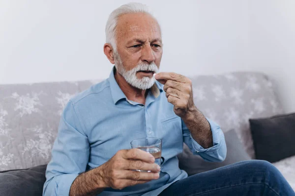 Sick Mature Man Casual Clothes Sitting Table Room Home — Stock Photo, Image