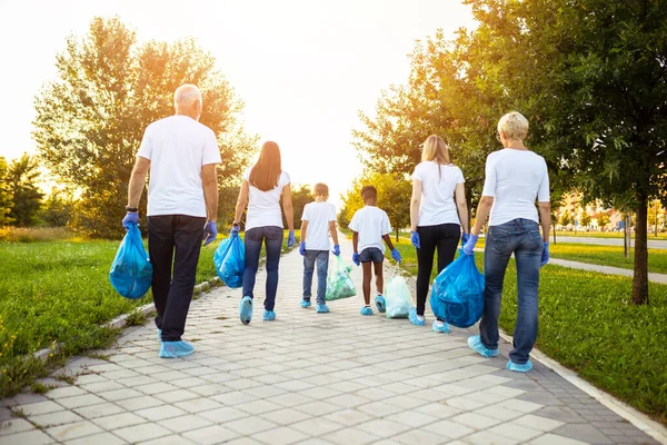 Volunteers Garbage Bags Cleaning Garbage Outdoors Ecology Concept Royalty Free Stock Images