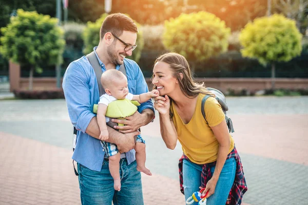 Happy Young Family Enjoying Together Park Stock Photo