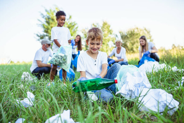 Volunteers Garbage Bags Cleaning Garbage Outdoors Ecology Concept Stock Image