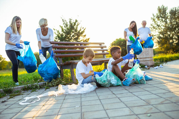 Volunteers Garbage Bags Cleaning Garbage Outdoors Ecology Concept Stock Picture