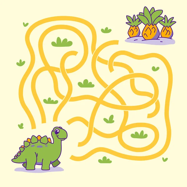 Ayuda Dino Lindo Encontrar Camino Correcto Para Plantar Laberinto Laberinto — Vector de stock