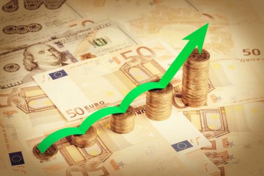 Arka plan kağıt fatura demir yığını. Finansal büyüme kavramı