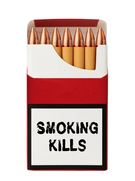 Cigarrillos Con Una Punta Forma Balas Inscripción Fumar Mata Embalaje — Foto de Stock
