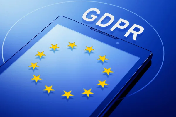 Declaração Geral de Proteção de Dados (GDPR) no telefone celular com bandeira da UE — Fotografia de Stock